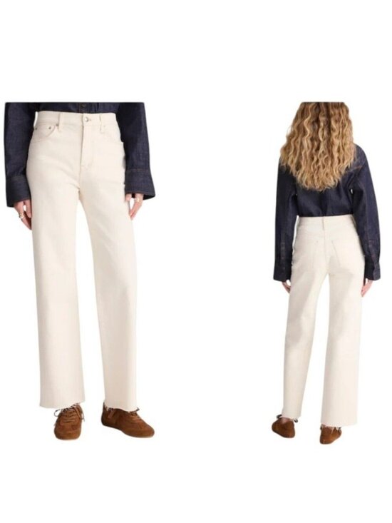 Madewell Denim - Madewell The Perfect Vintage Wide-Leg Crop Jean Raw Hem Size 27 S Neutral